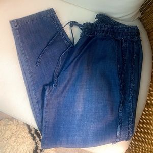 Bella Dahl Fringed-Side Pants in Denim Blue